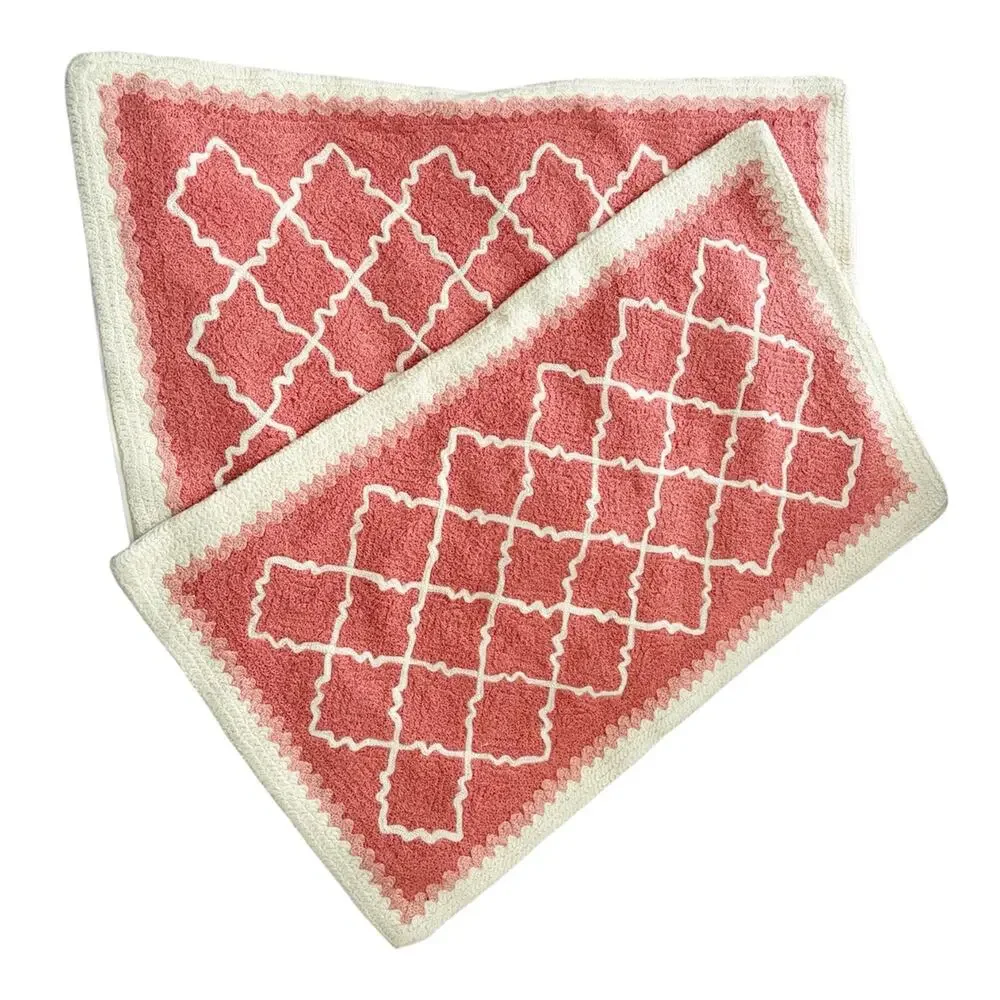 Set of 2 Pottery Barn Throw Pillow Covers Needlepoint Lattice Coral